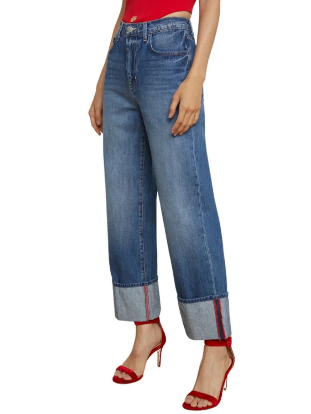 L’AGENCE Wide Leg Jeans Leighton Cropped Cuffed Stovepipe Size 25 NWOT Boho - Picture 9 of 13